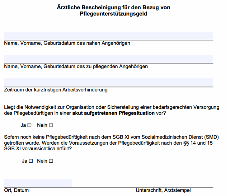 Quelle: Antrag auf Pflegeunterstützungsgeld Nachweis Arzt von Versicherung KNAPPSCHAFT