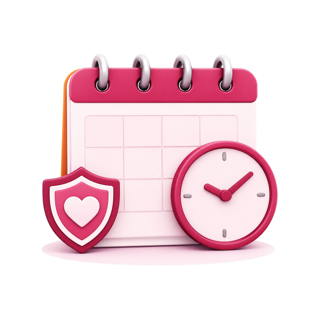 Fristwahrung Widerspruch: Kalender mit Uhr und Herz-Symbol — Symbolbild für die 1-Monats-Frist