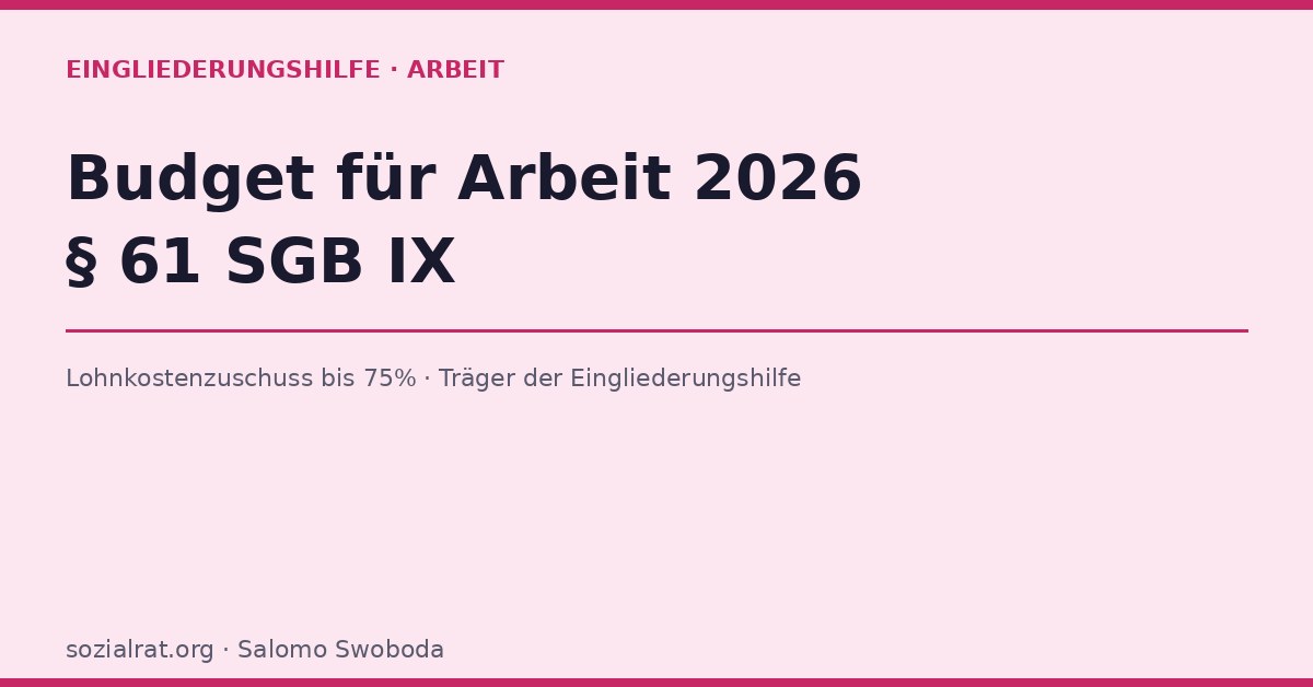 Budget für Arbeit 2026: § 61 SGB IX Lohnkostenzuschuss bis 75%
